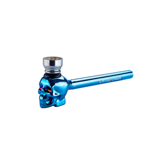 Blaue Totenkopf-Pfeife mit Regenbogeneffekt und Metallkopf
