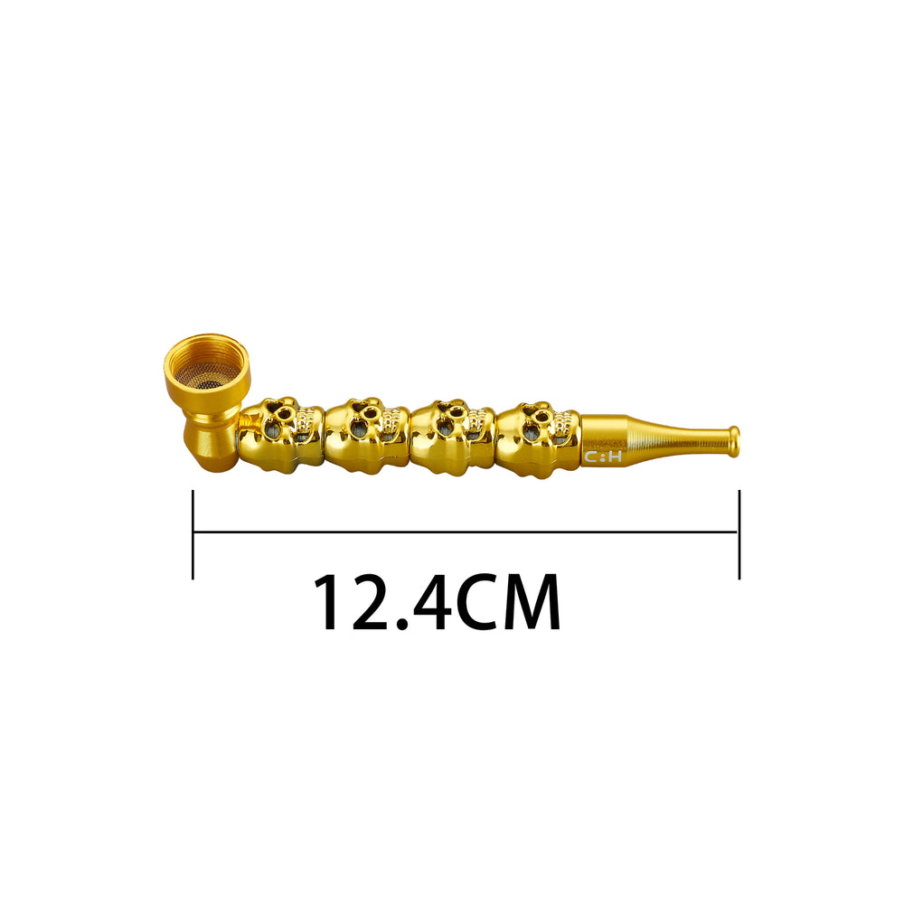 Goldene Totenkopf-Pfeife mit fünf Schädeln und einer Länge von 12,4 cm