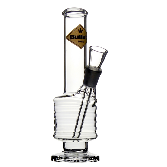 Bullet Dab Rig aus Glas mit farbigen Schläuchen.