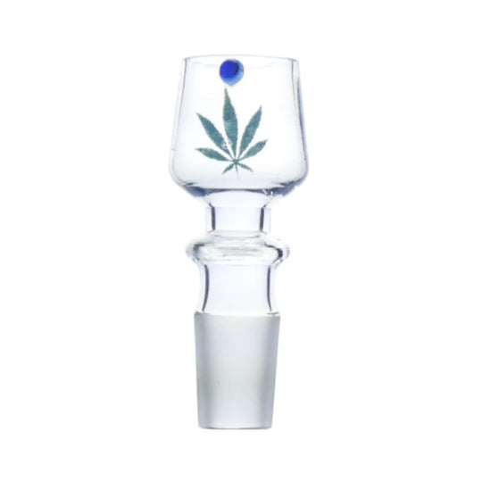 Glas Kopf mit Blatt & blauem Punkt eng