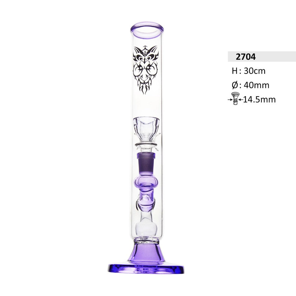 Lila Glasbong mit Perkolator und Details