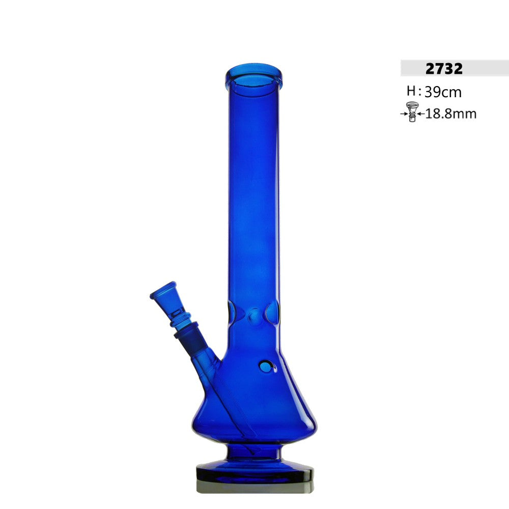 Blaue gefärbte Bong mit grünem Fuß