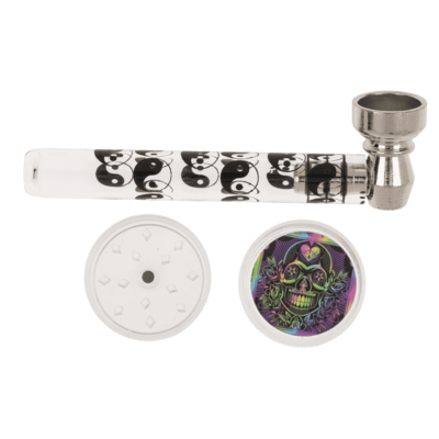 Glaspfeife mit Metallkopf, inklusive Grinder